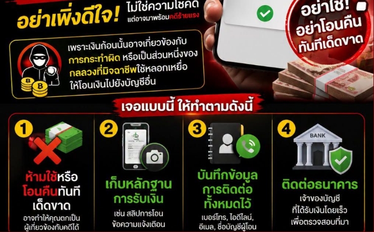 เงินปริศนาโอนเข้าบัญชี อย่าเพิ่งรีบดีใจ!